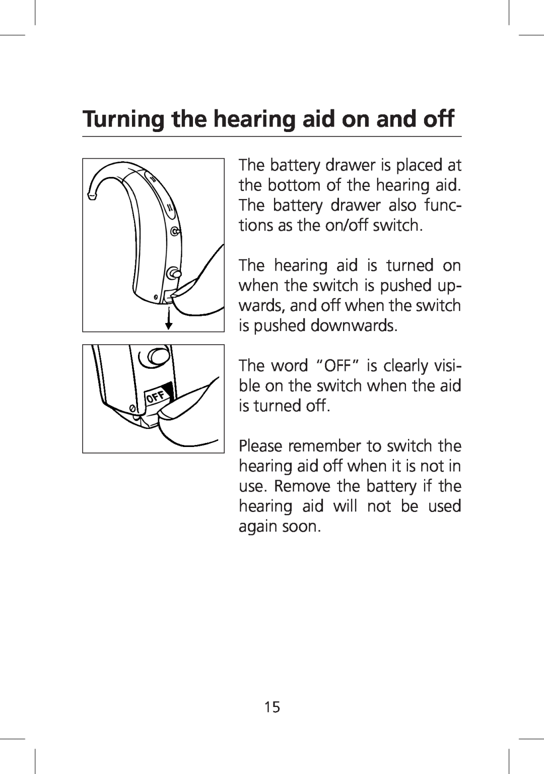 SV Sound SV-19 manual Turning the hearing aid on and off 