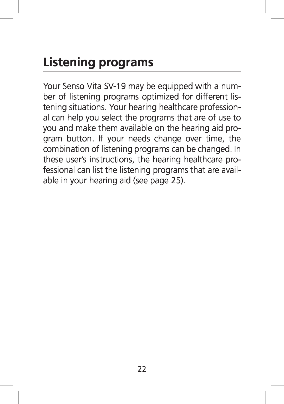 SV Sound SV-19 manual Listening programs 