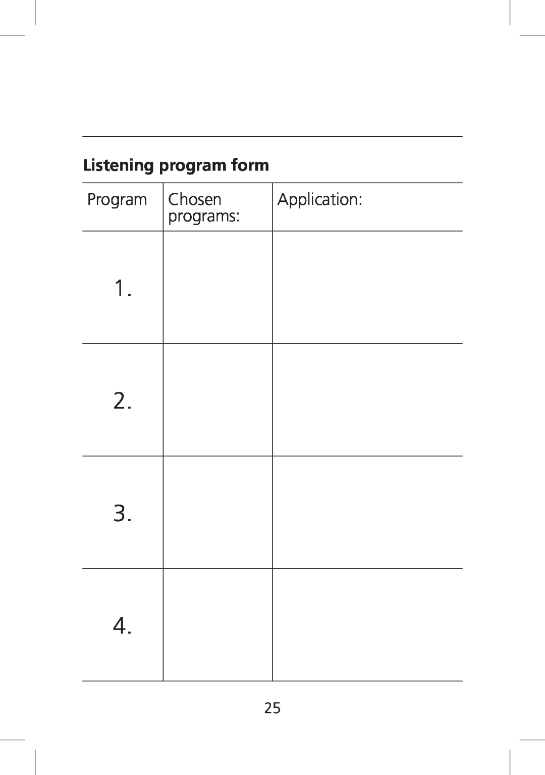 SV Sound SV-19 manual Listening program form, Program Chosen programs, Application 