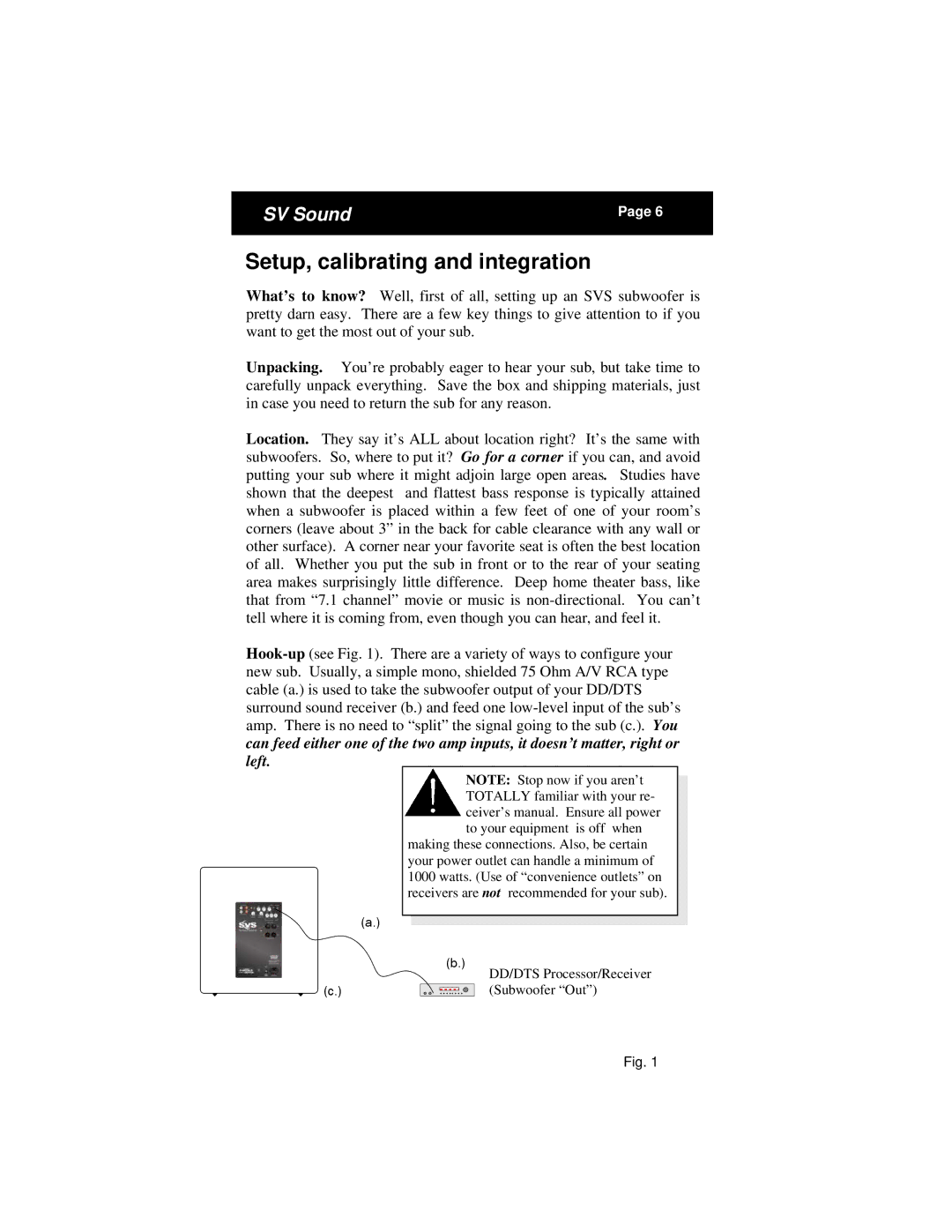 SV Sound SVS PB13 specifications Setup, calibrating and integration 