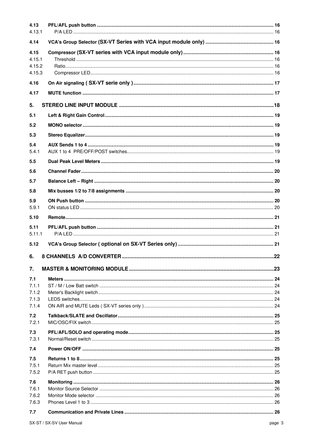 SV Sound SX-ST, SX-VT user manual Led 