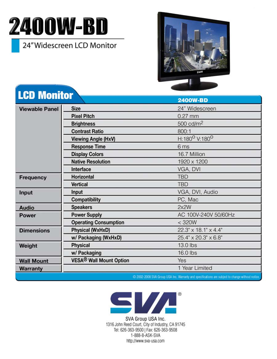 SVA 2400W-BD manual 
