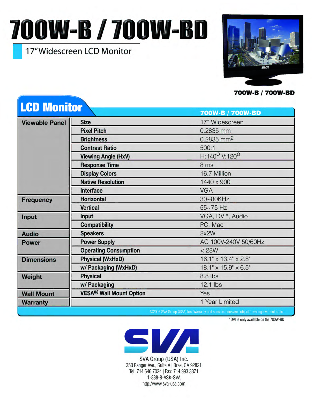 SVA 700W-BD manual 