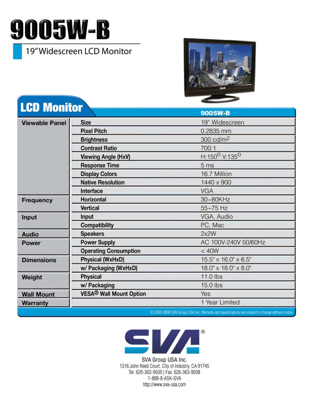 SVA 9005W-B manual 