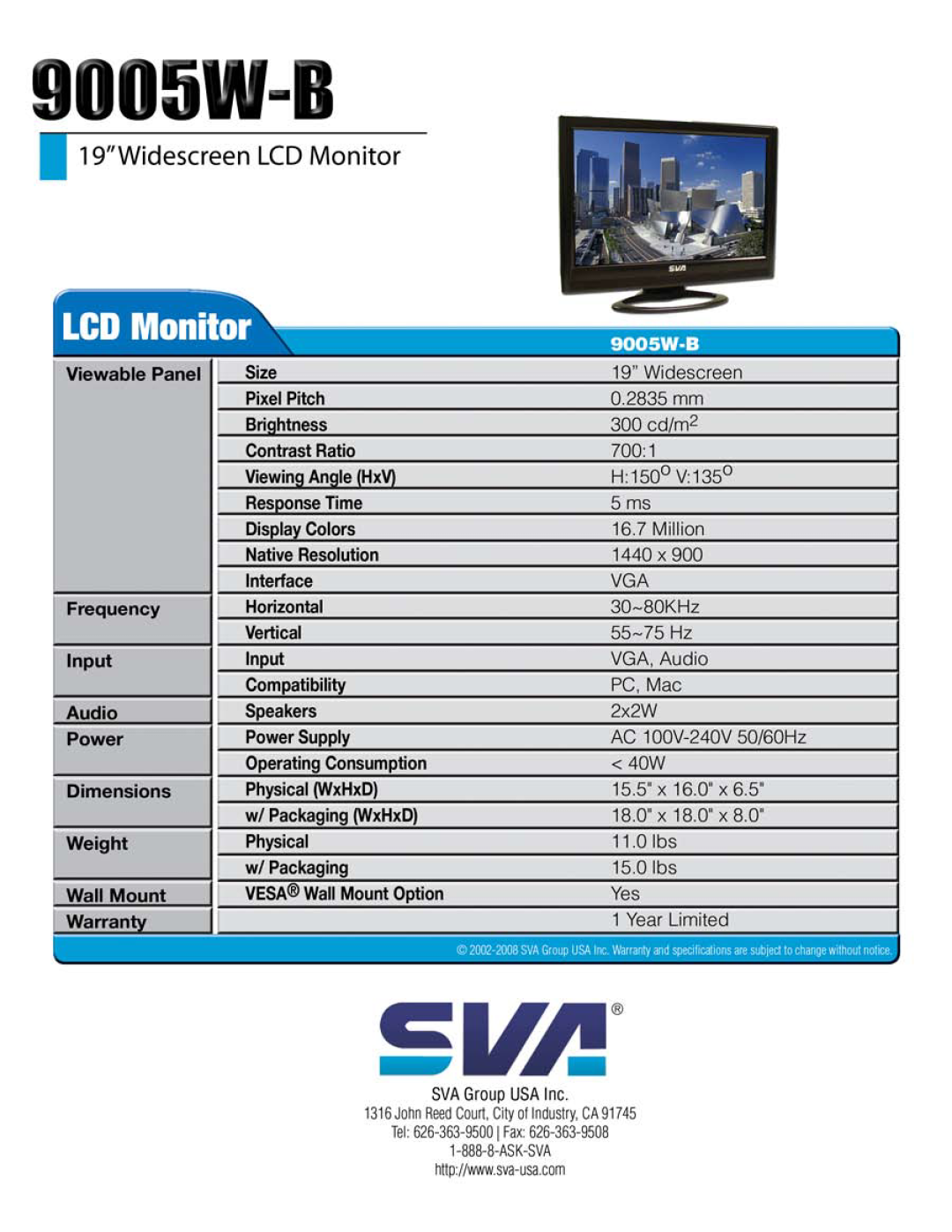 SVA 9005W-B manual 
