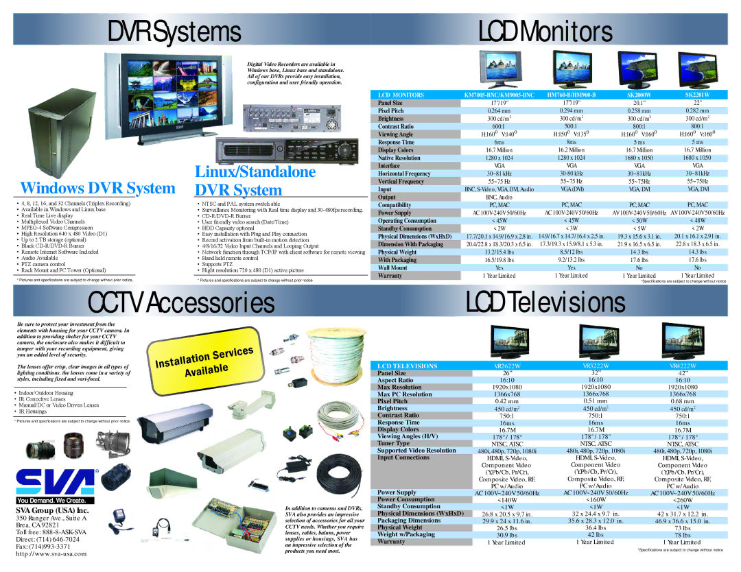 SVA CBR-1501, CZT-1301C DVR Systems LCD Monitors, Cctv Accessories, Windows DVR System, Linux/Standalone DVR System 