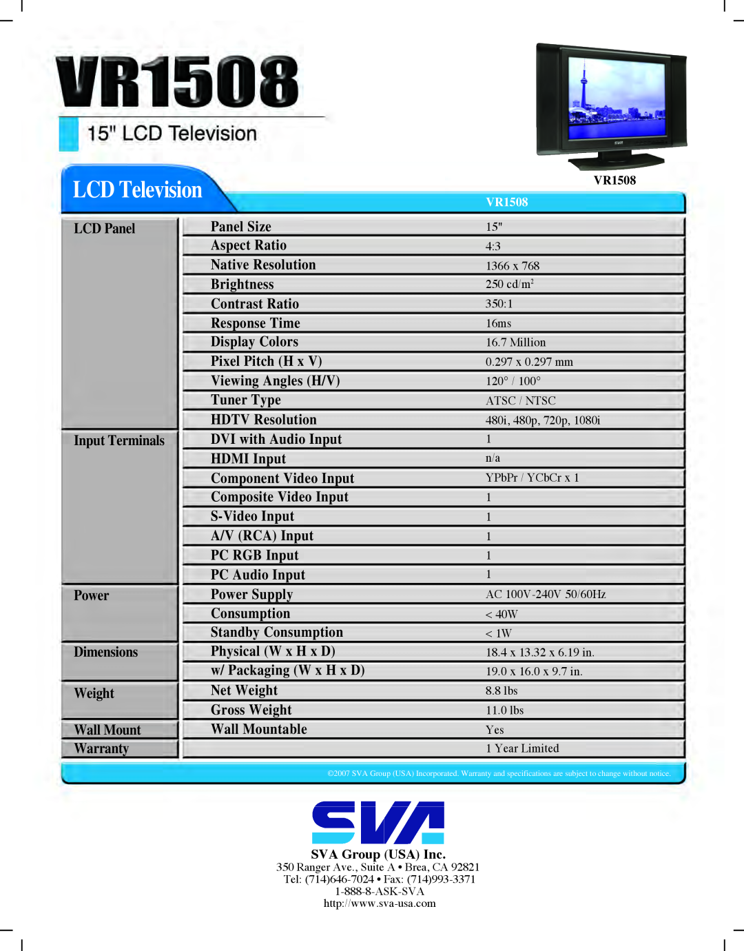 SVA VR1508 manual LCD Television 