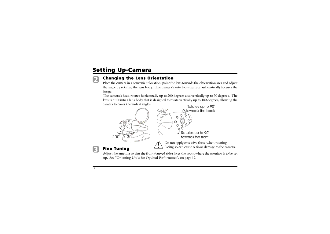 SVAT Electronics 2.4 GHz Wireless B/W Security System manual Changing the Lens Orientation, Fine Tuning 