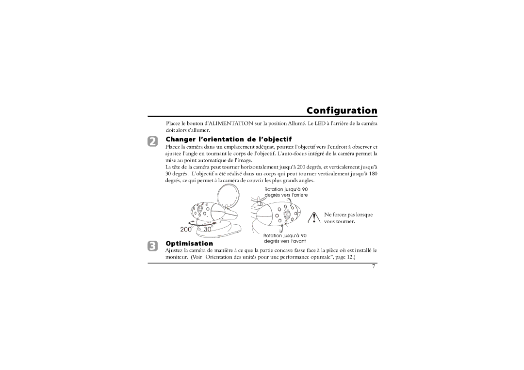 SVAT Electronics 2.4 GHz Wireless B/W Security System manual Changer l’orientation de l’objectif, Optimisation 