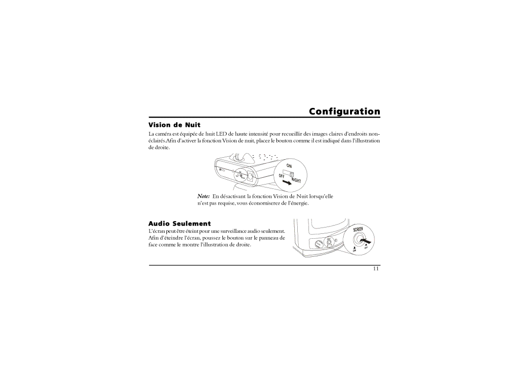 SVAT Electronics 2.4 GHz Wireless B/W Security System manual Vision de Nuit, Audio Seulement 