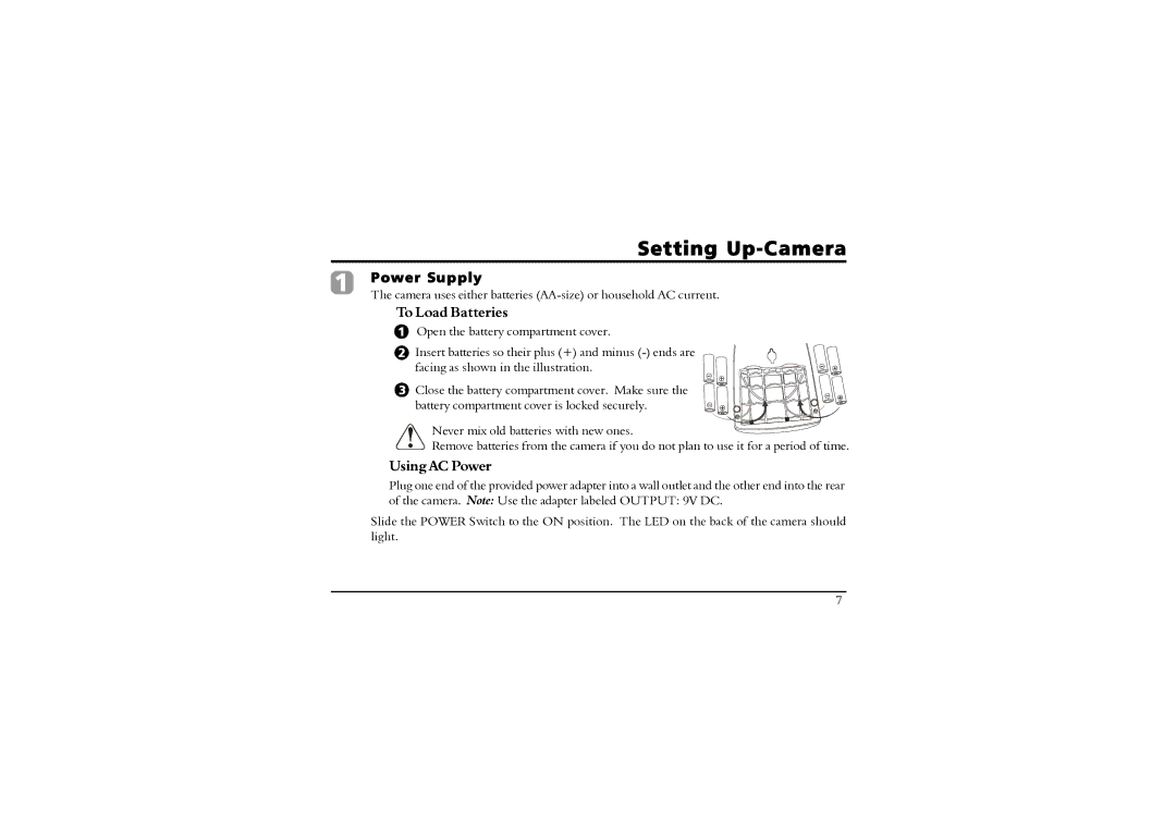 SVAT Electronics 2.4 GHz Wireless B/W Security System manual Setting Up-Camera, Power Supply 