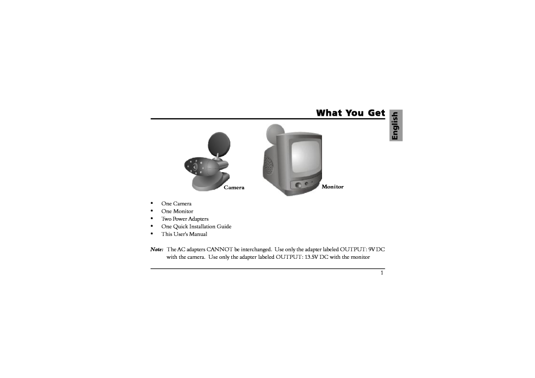 SVAT Electronics 2.4 GHz Wireless B/W Security System manual What You Get, English 