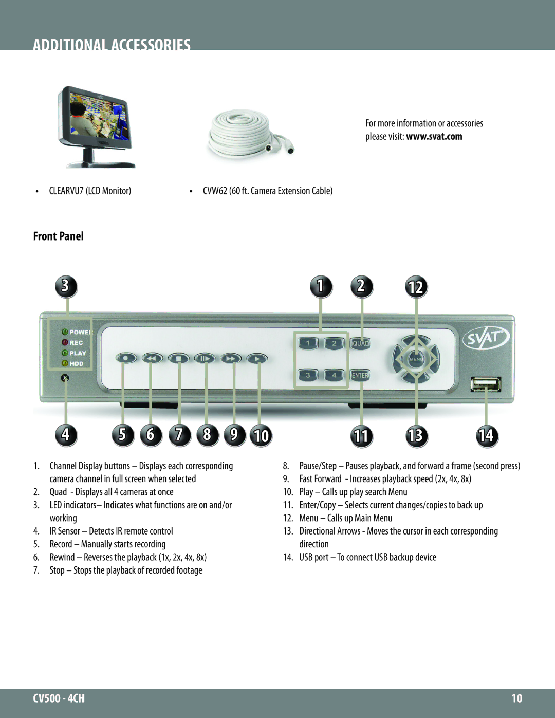 SVAT Electronics 2CV500 - 4CH instruction manual Additional Accessories, CLEARVU7 LCD Monitor 