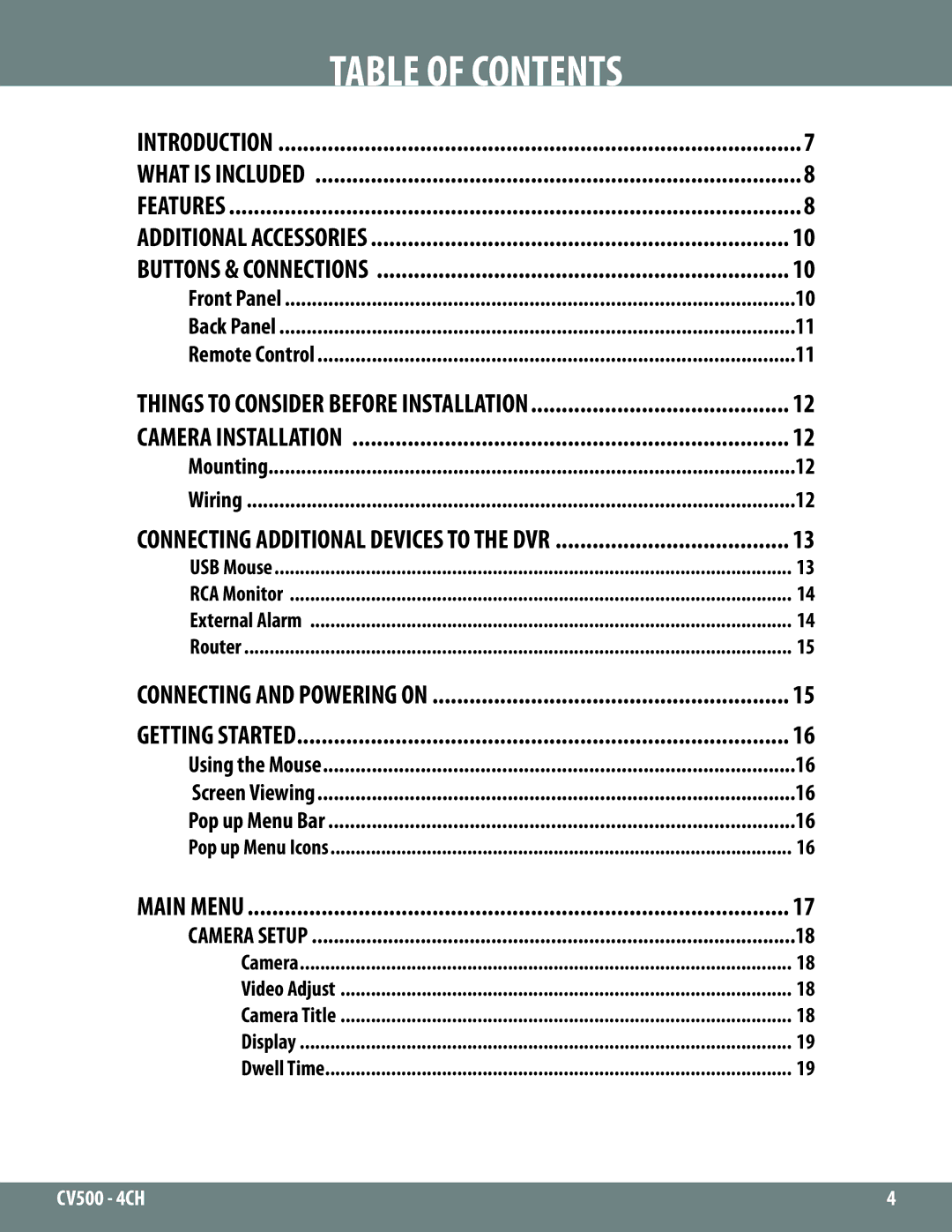 SVAT Electronics 2CV500 - 4CH instruction manual Table of Contents 