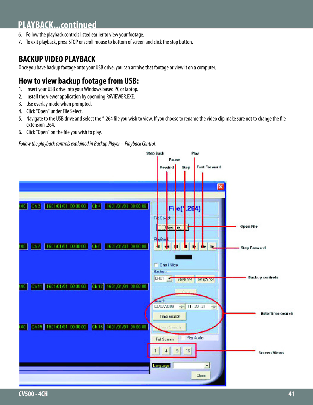 SVAT Electronics 2CV500 - 4CH instruction manual Backup Video Playback, How to view backup footage from USB 