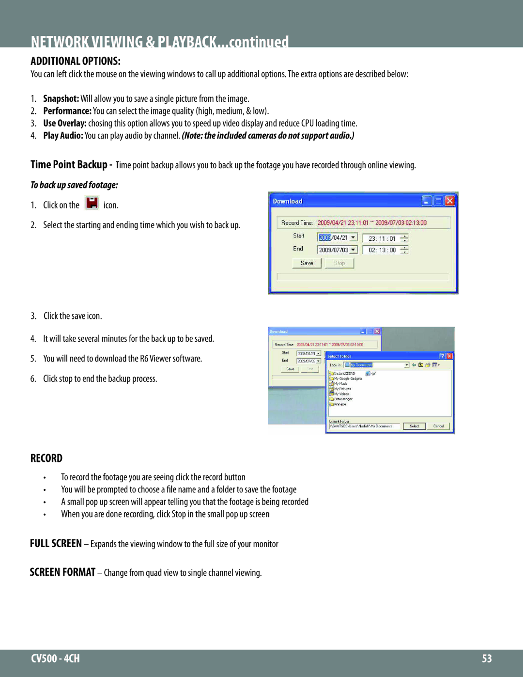 SVAT Electronics 2CV500 - 4CH instruction manual Additional Options, To back up saved footage 