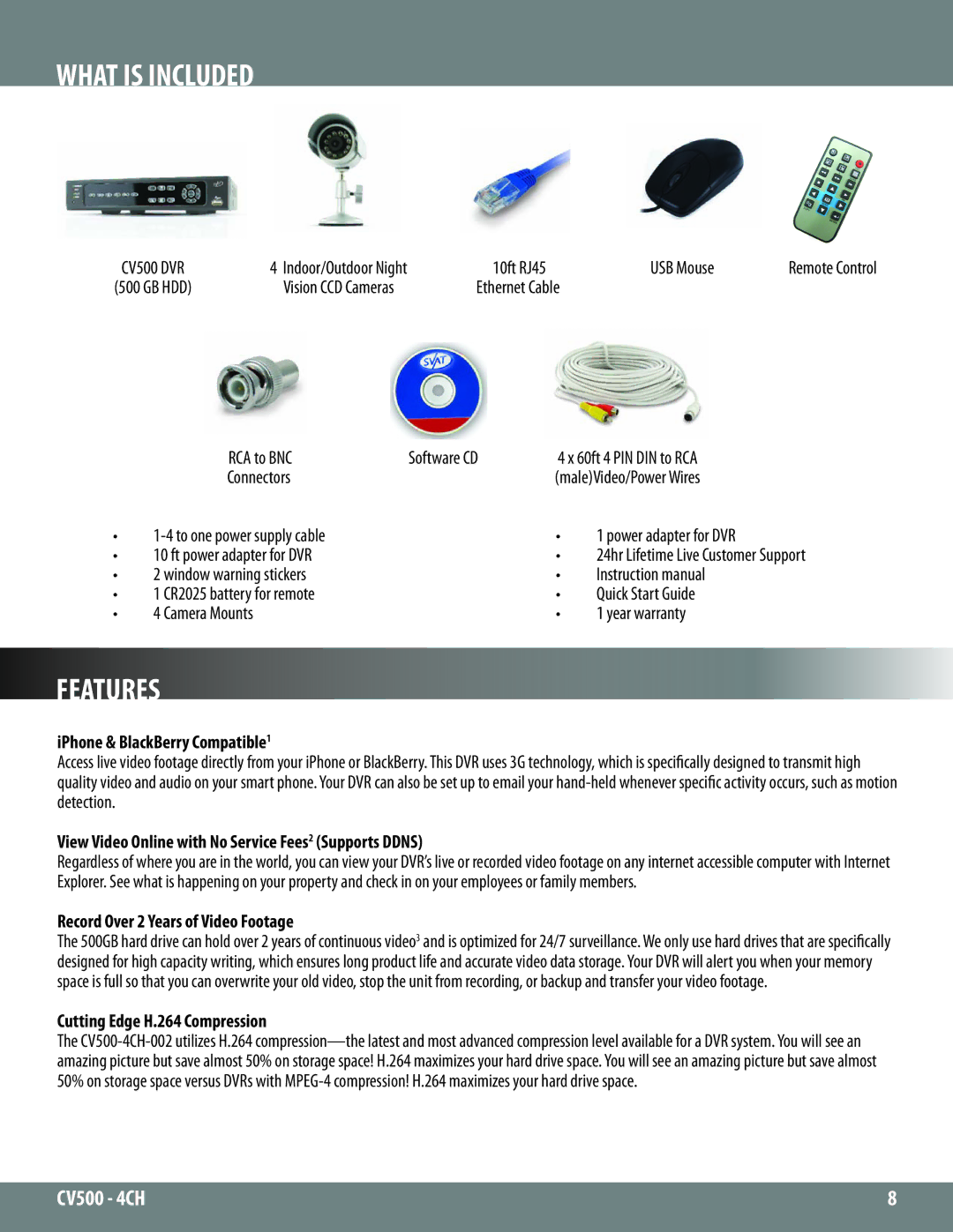 SVAT Electronics 2CV500 - 4CH instruction manual What is Included, Features 