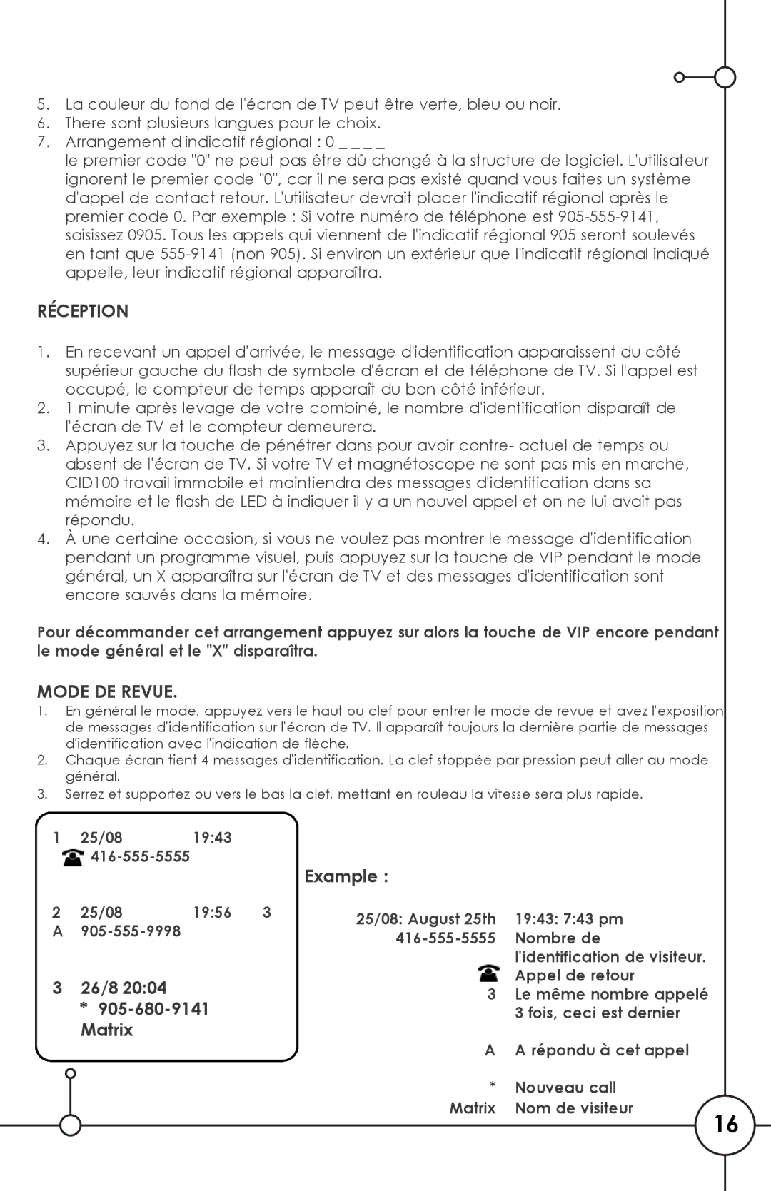 SVAT Electronics CID100 manual Réception, 26/8 