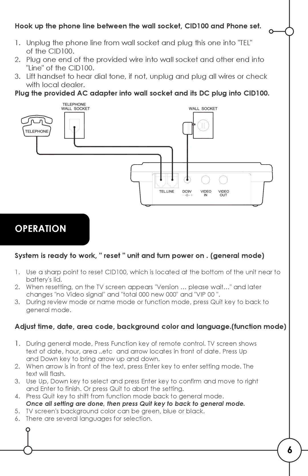 SVAT Electronics CID100 manual Operation 