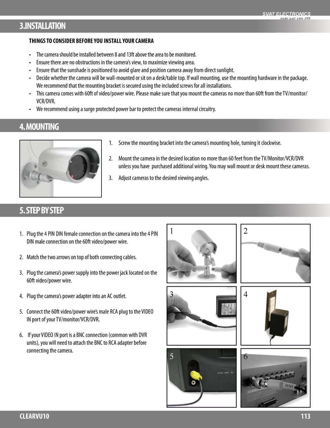 SVAT Electronics CLEARVU10 instruction manual Installation 