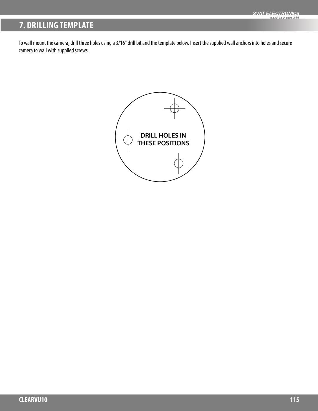 SVAT Electronics CLEARVU10 instruction manual Drilling Template 