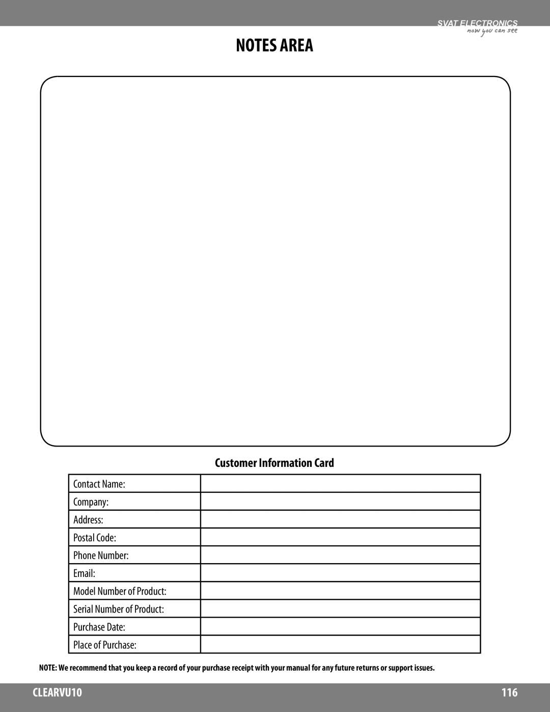 SVAT Electronics CLEARVU10 instruction manual 116 