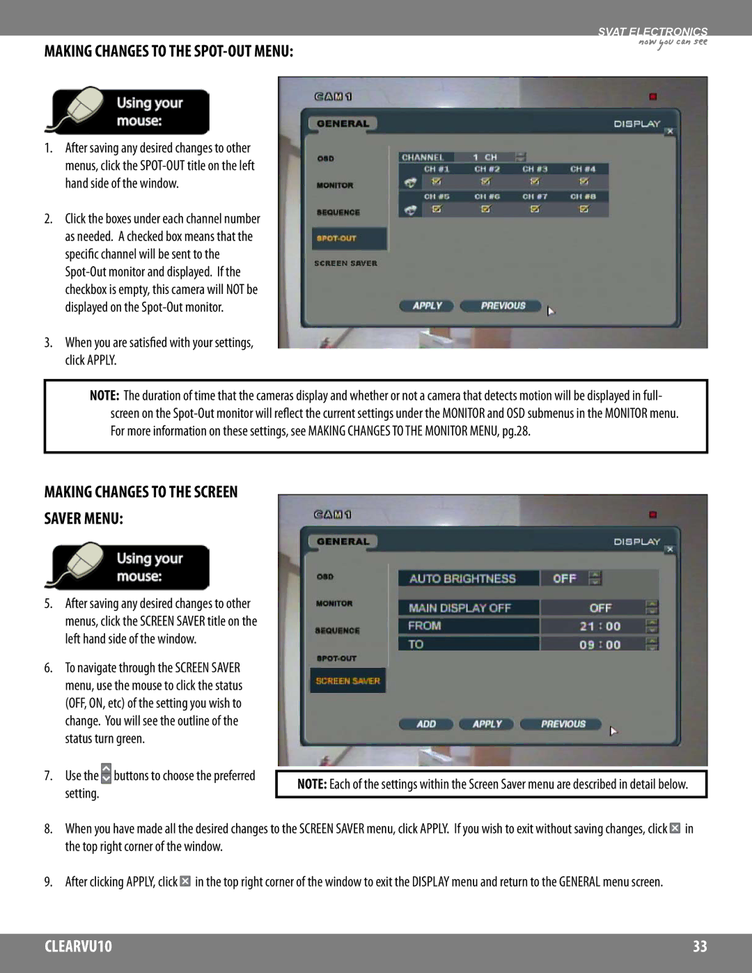 SVAT Electronics CLEARVU10 Making Changes to the SPOT-OUT Menu, When you are satisfied with your settings, click Apply 