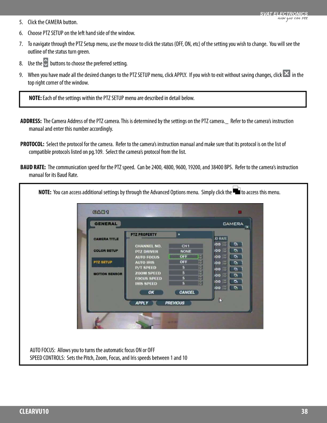 SVAT Electronics CLEARVU10 instruction manual Click the Camera button 