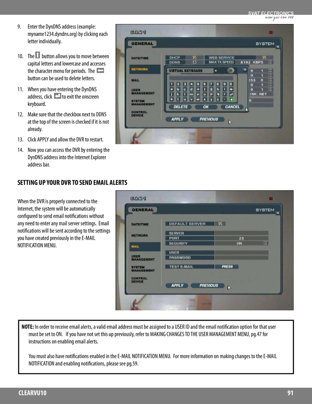 SVAT Electronics CLEARVU10 Setting UP Your DVR to Send Email Alerts, Click Apply and allow the DVR to restart 