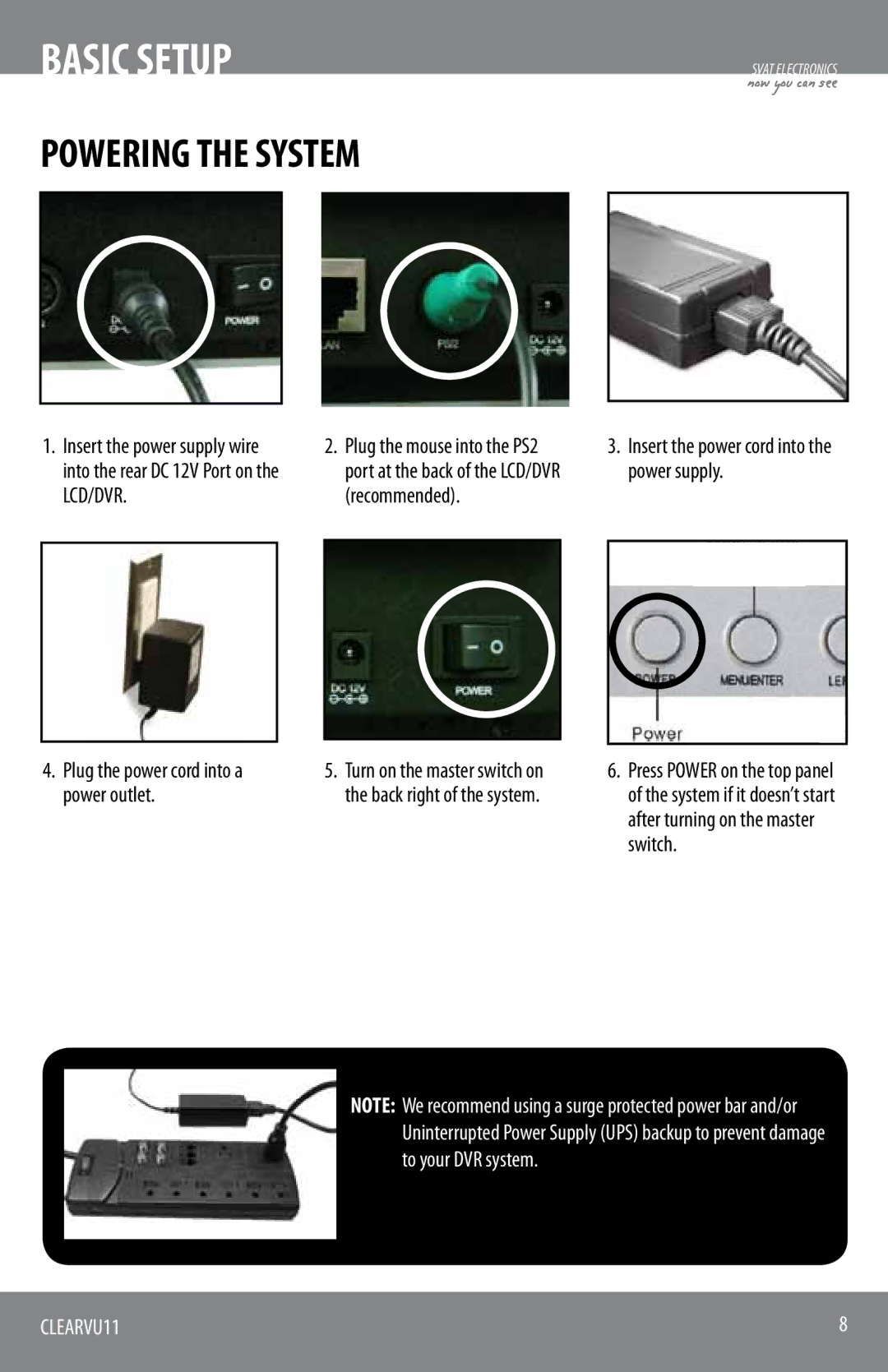 SVAT Electronics CLEARVU11 instruction manual Powering the System 