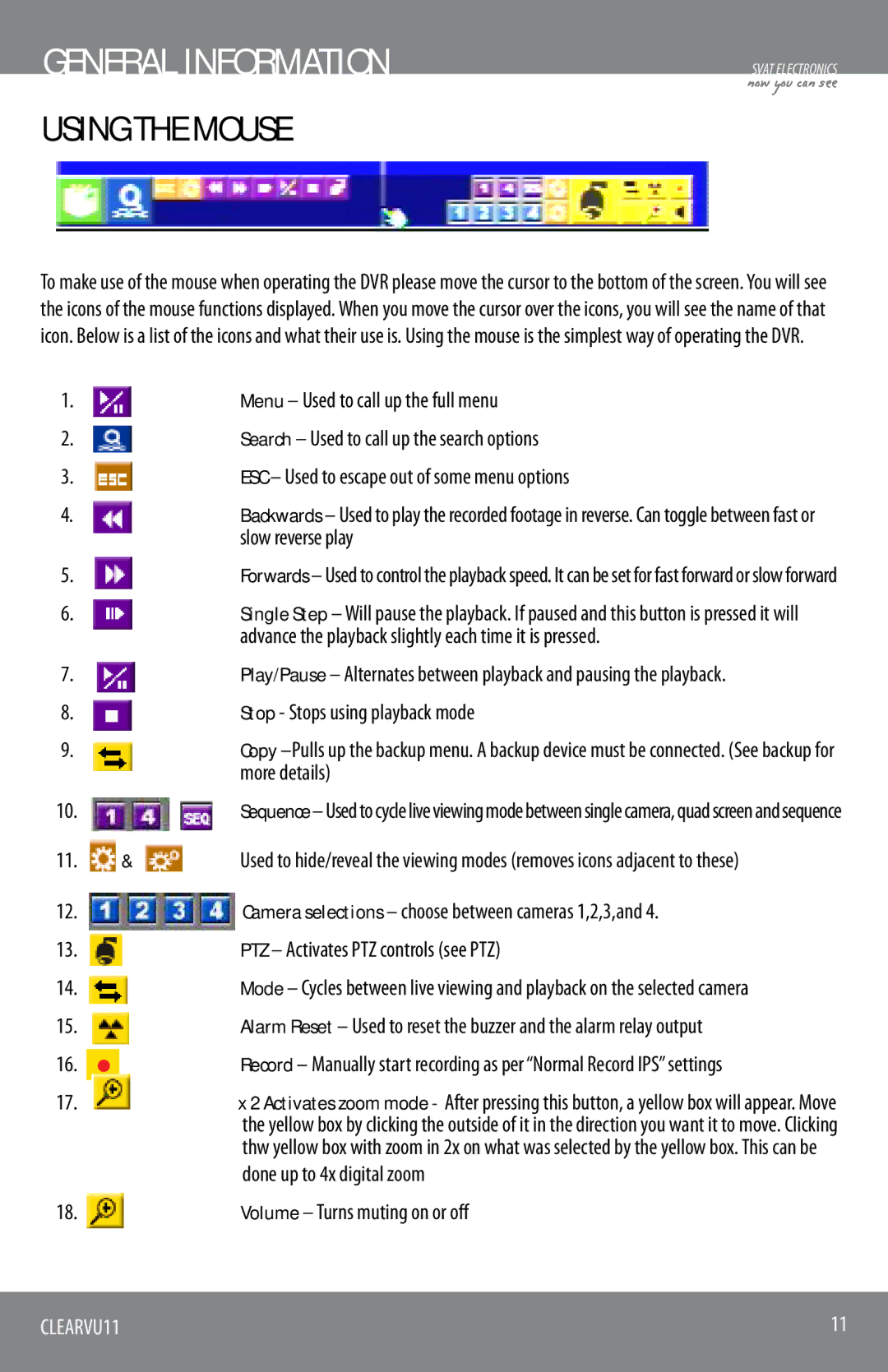 SVAT Electronics CLEARVU11 Menu Used to call up the full menu, Search Used to call up the search options, More details 