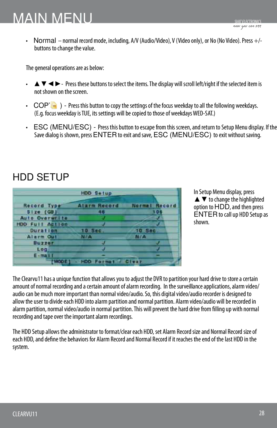 SVAT Electronics CLEARVU11 instruction manual HDD Setup 