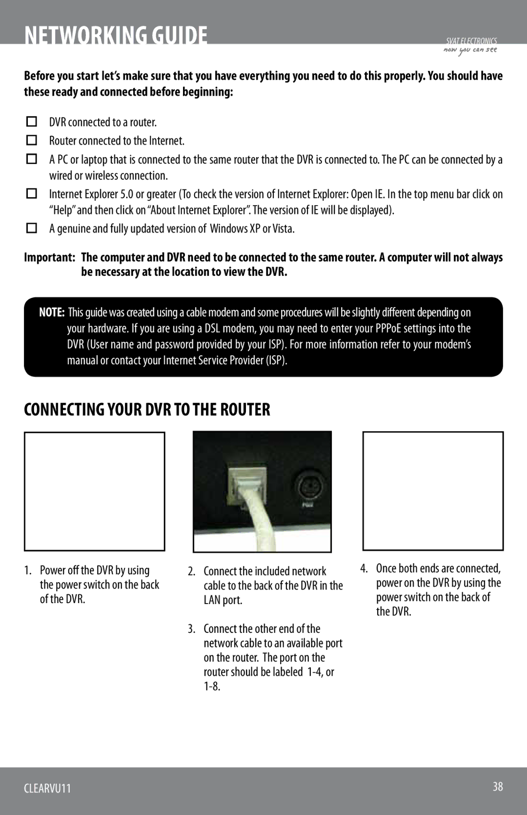 SVAT Electronics CLEARVU11 instruction manual Networking Guide, Connecting Your DVR to the Router 