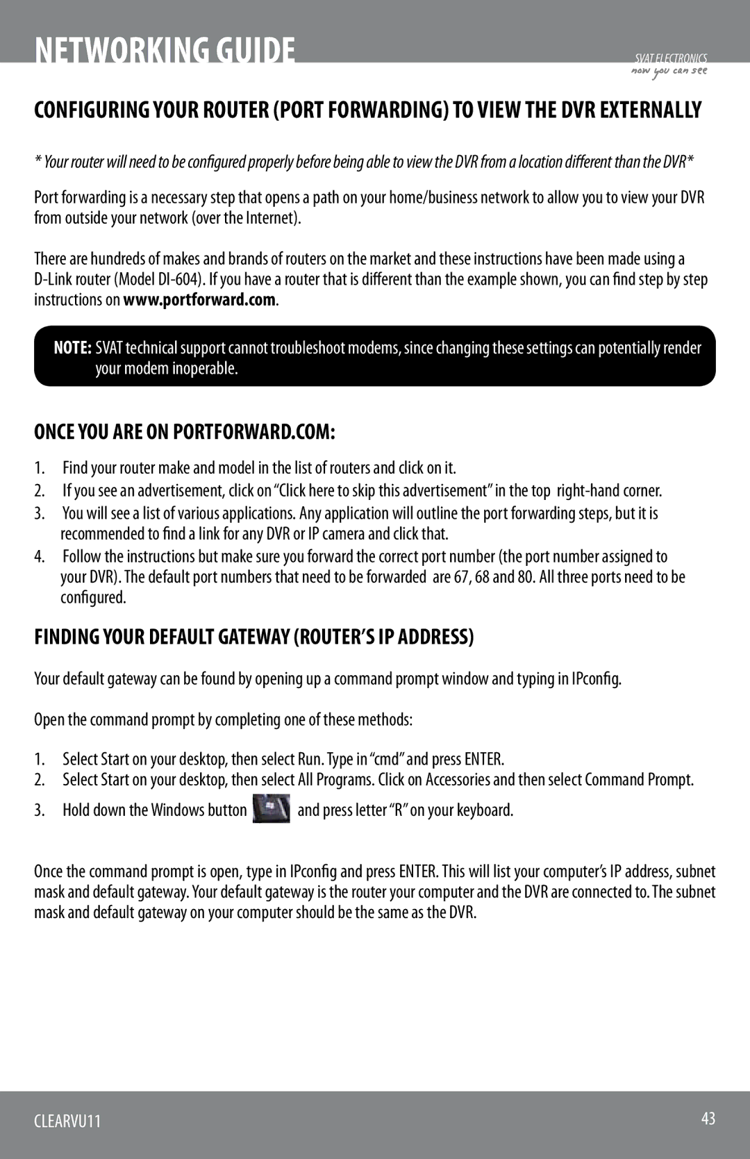 SVAT Electronics CLEARVU11 instruction manual Once YOU are on PORTFORWARD.COM 