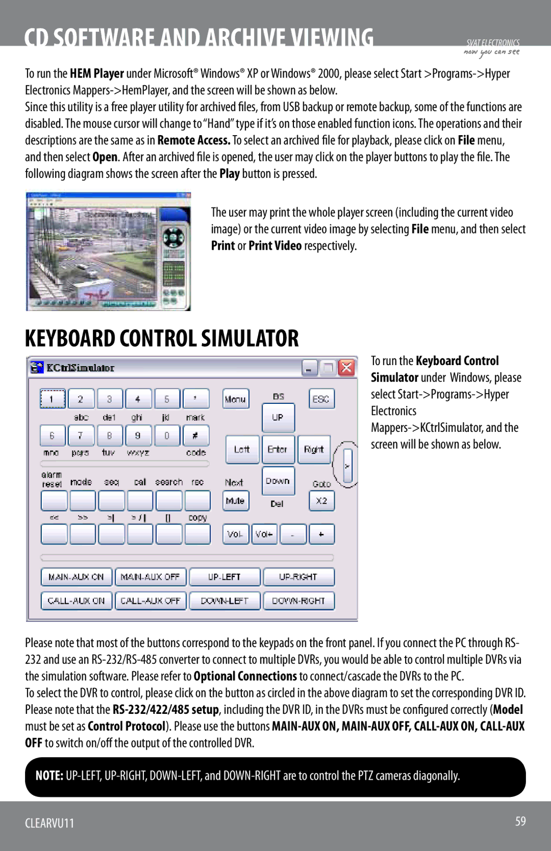 SVAT Electronics CLEARVU11 instruction manual Keyboard Control Simulator 