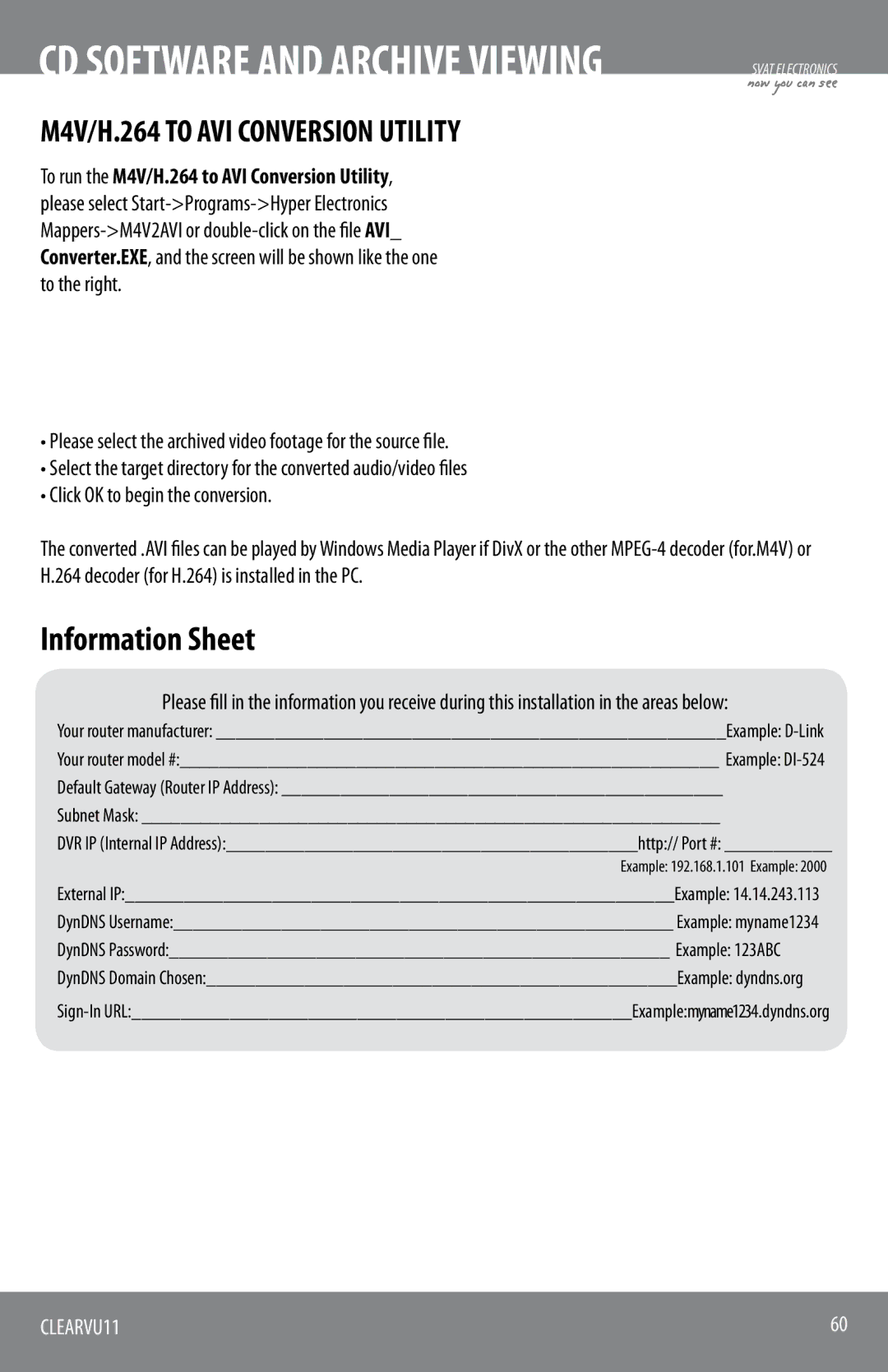 SVAT Electronics CLEARVU11 instruction manual Information Sheet, M4V/H.264 to AVI Conversion Utility 