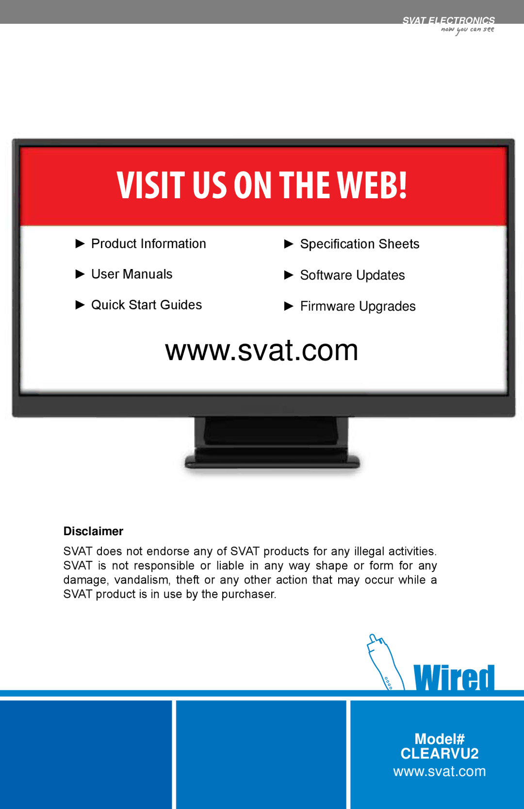 SVAT Electronics CLEARVU2 instruction manual Visit US on the WEB 