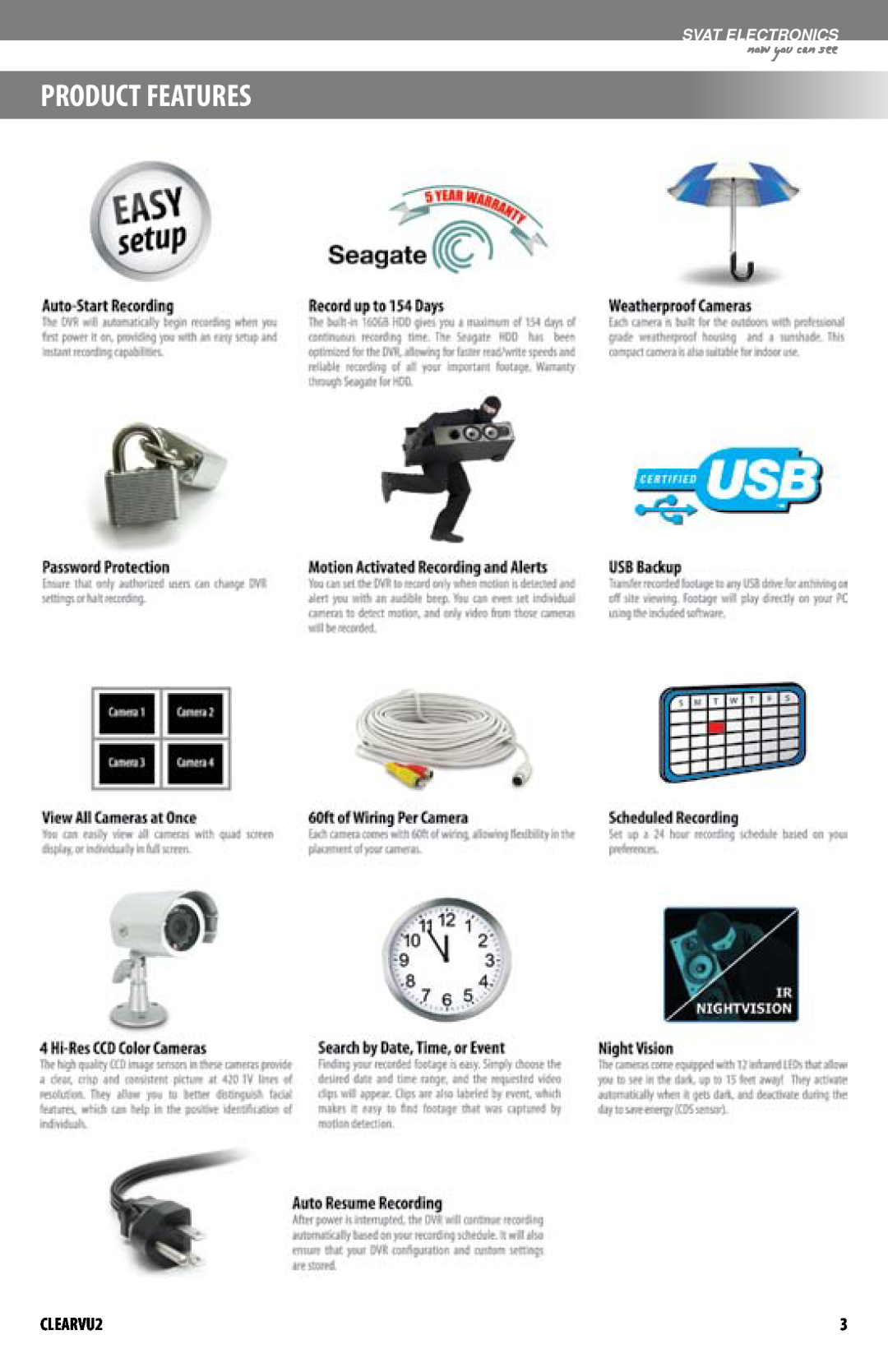 SVAT Electronics CLEARVU2 instruction manual Product Features, now you can see, Svat Electronics 