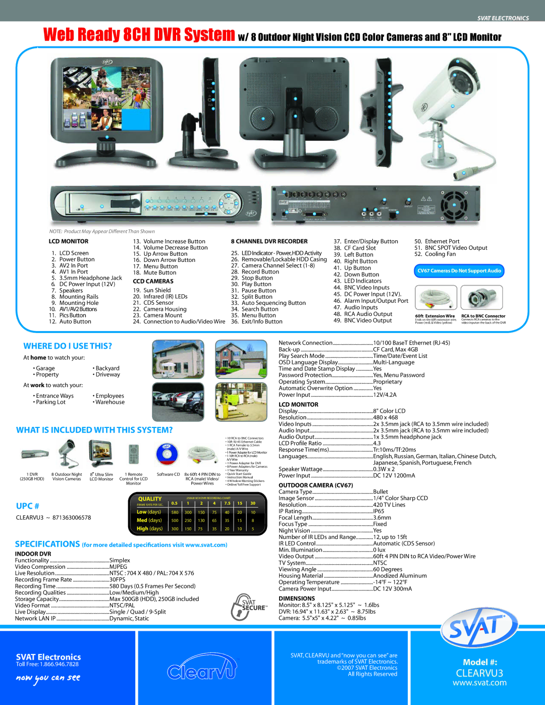 SVAT Electronics CLEARVU3 warranty Where do I USE THIS?, What is Included with this SYSTEM?, Upc # 