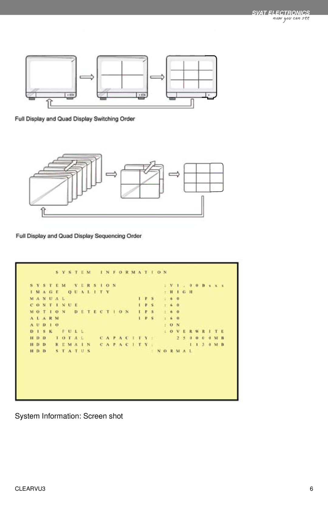 SVAT Electronics CLEARVU3 instruction manual System Information Screen shot 