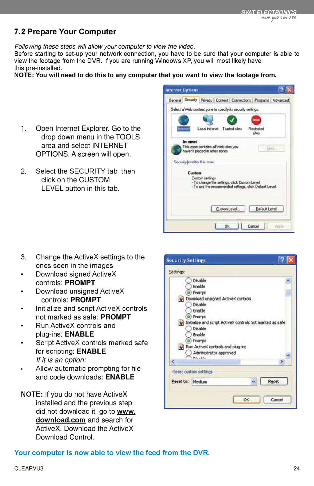 SVAT Electronics CLEARVU3 instruction manual Prepare Your Computer 