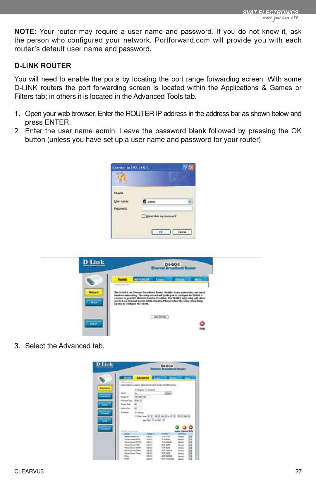 SVAT Electronics CLEARVU3 instruction manual Link Router 