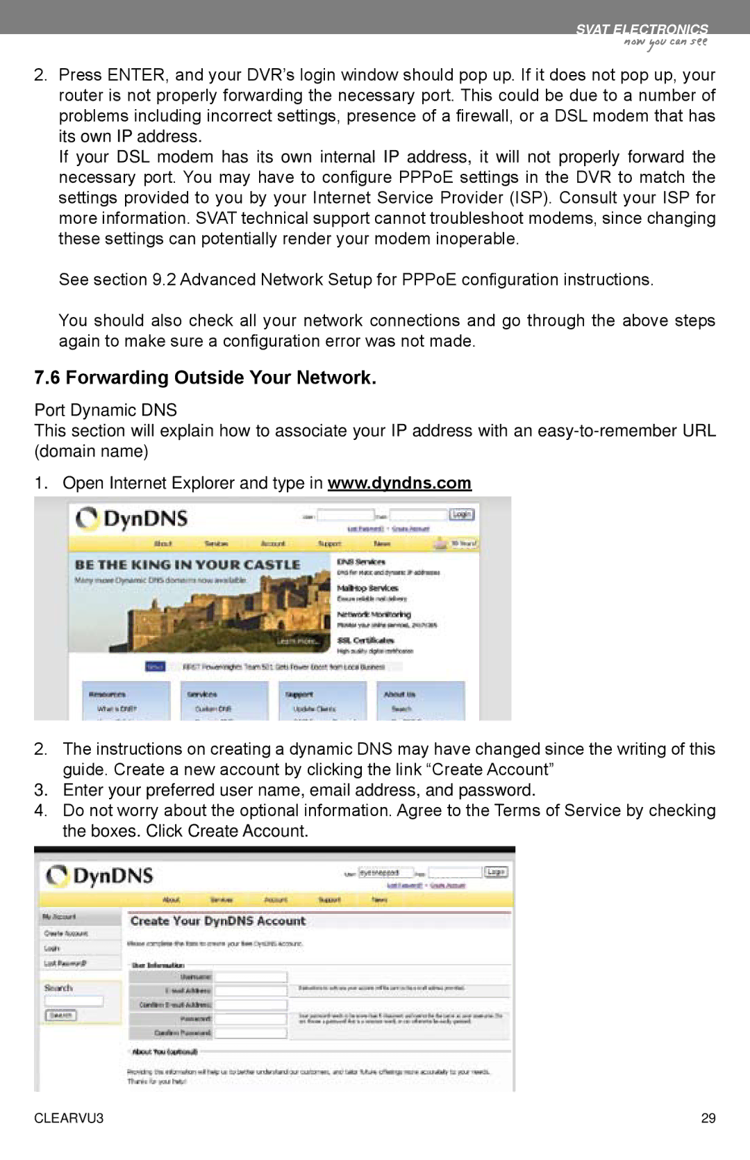 SVAT Electronics CLEARVU3 instruction manual Forwarding Outside Your Network 