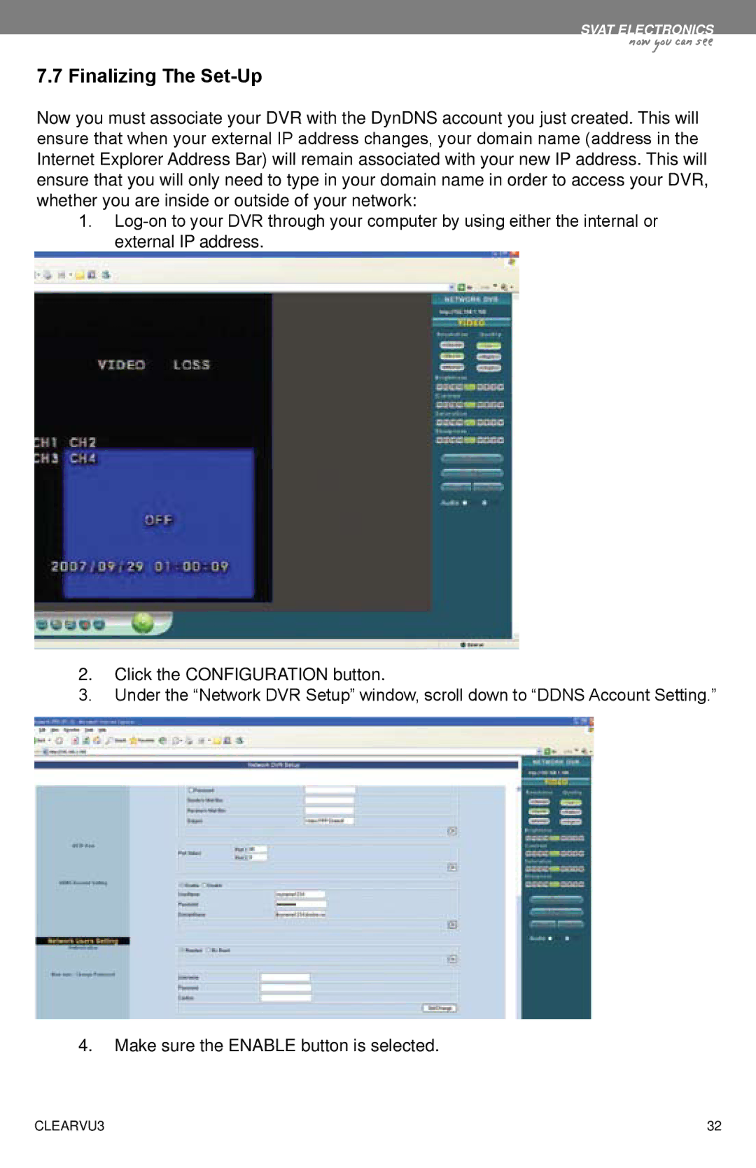 SVAT Electronics CLEARVU3 instruction manual Finalizing The Set-Up 