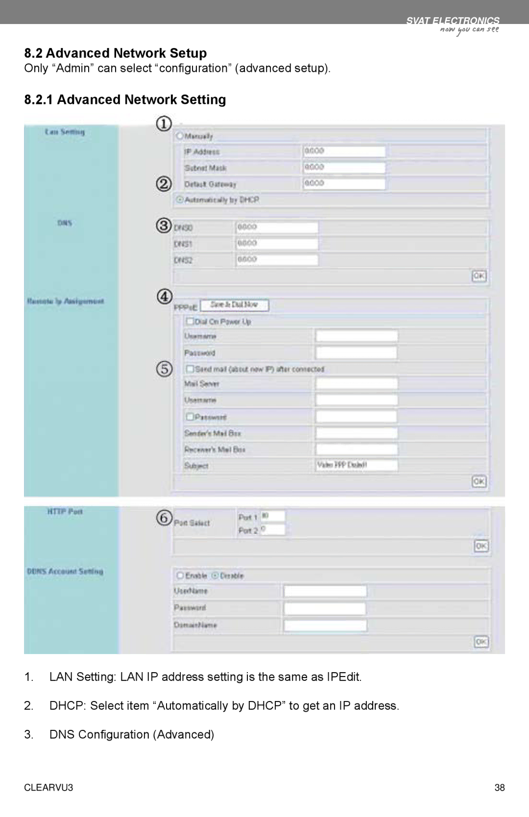 SVAT Electronics CLEARVU3 instruction manual Advanced Network Setup, Advanced Network Setting 