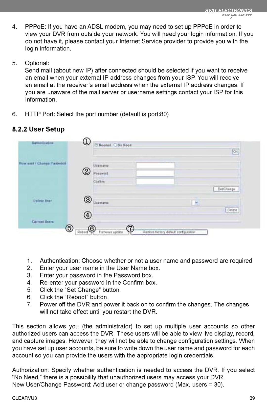 SVAT Electronics CLEARVU3 instruction manual User Setup 