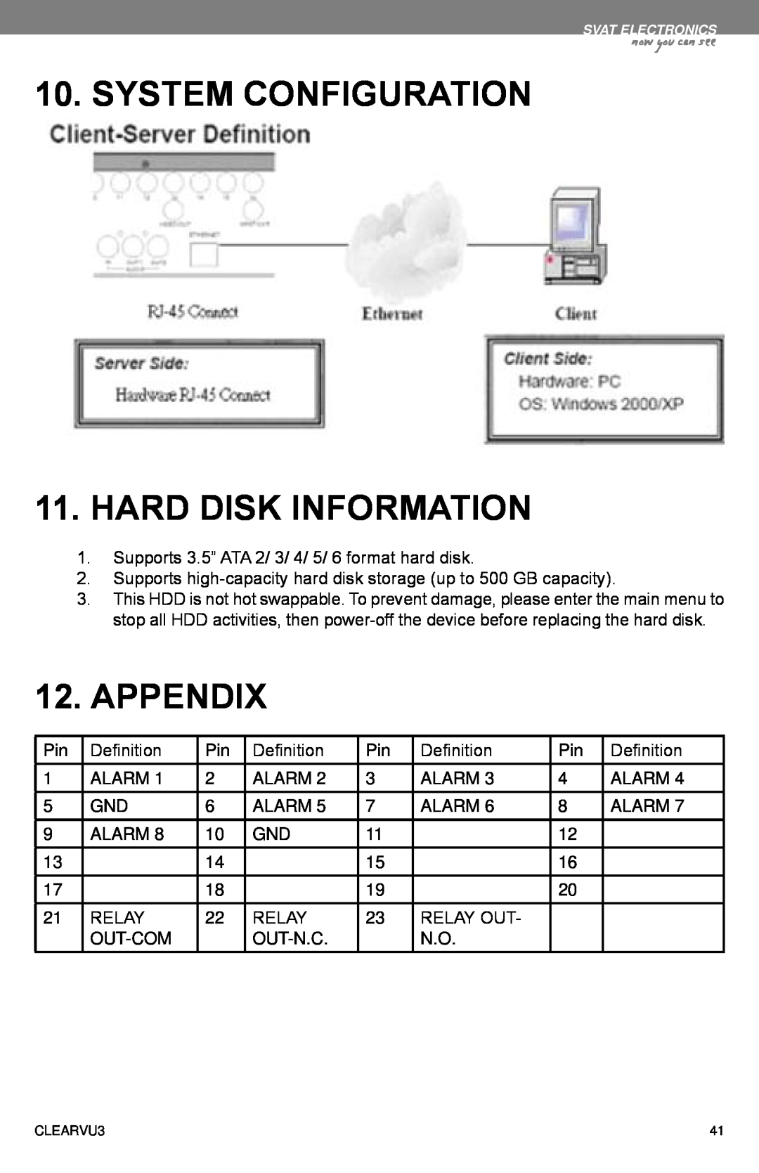 SVAT Electronics CLEARVU3 instruction manual SYSTEM CONFIGURATION 11.HARD DISK INFORMATION, Appendix, now you can see 
