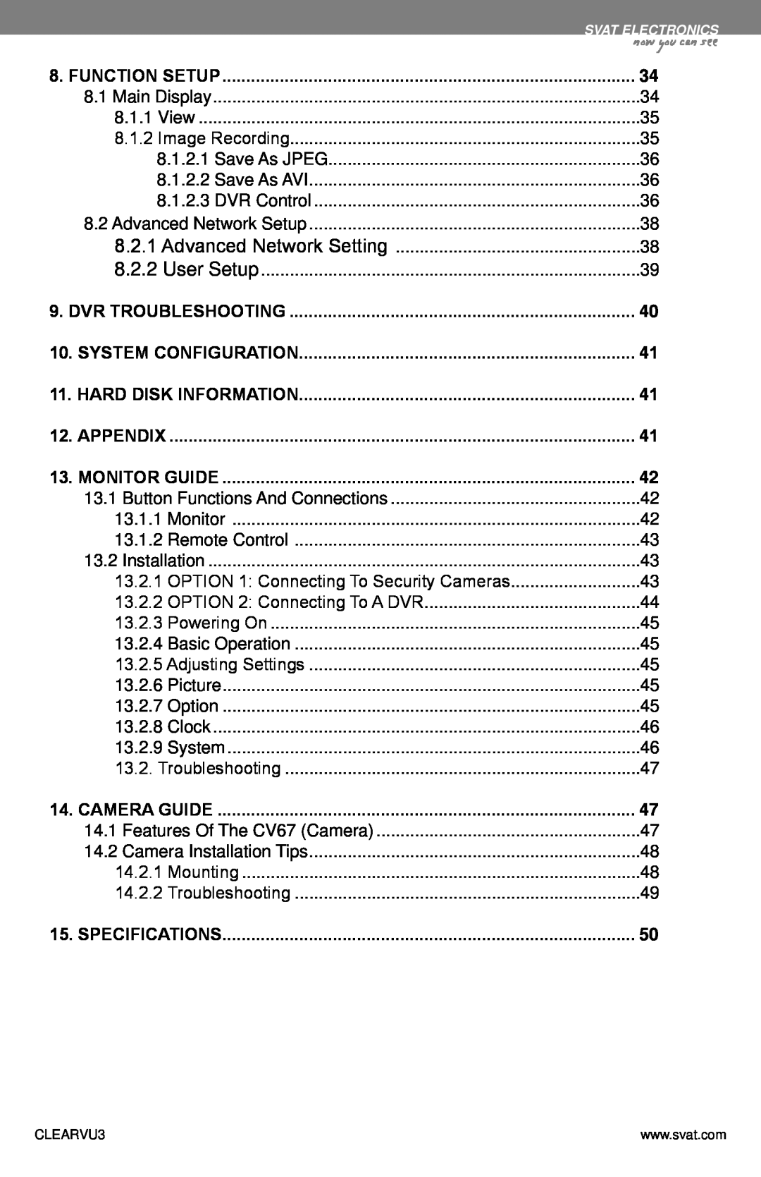 SVAT Electronics CLEARVU3 instruction manual Camera Guide 