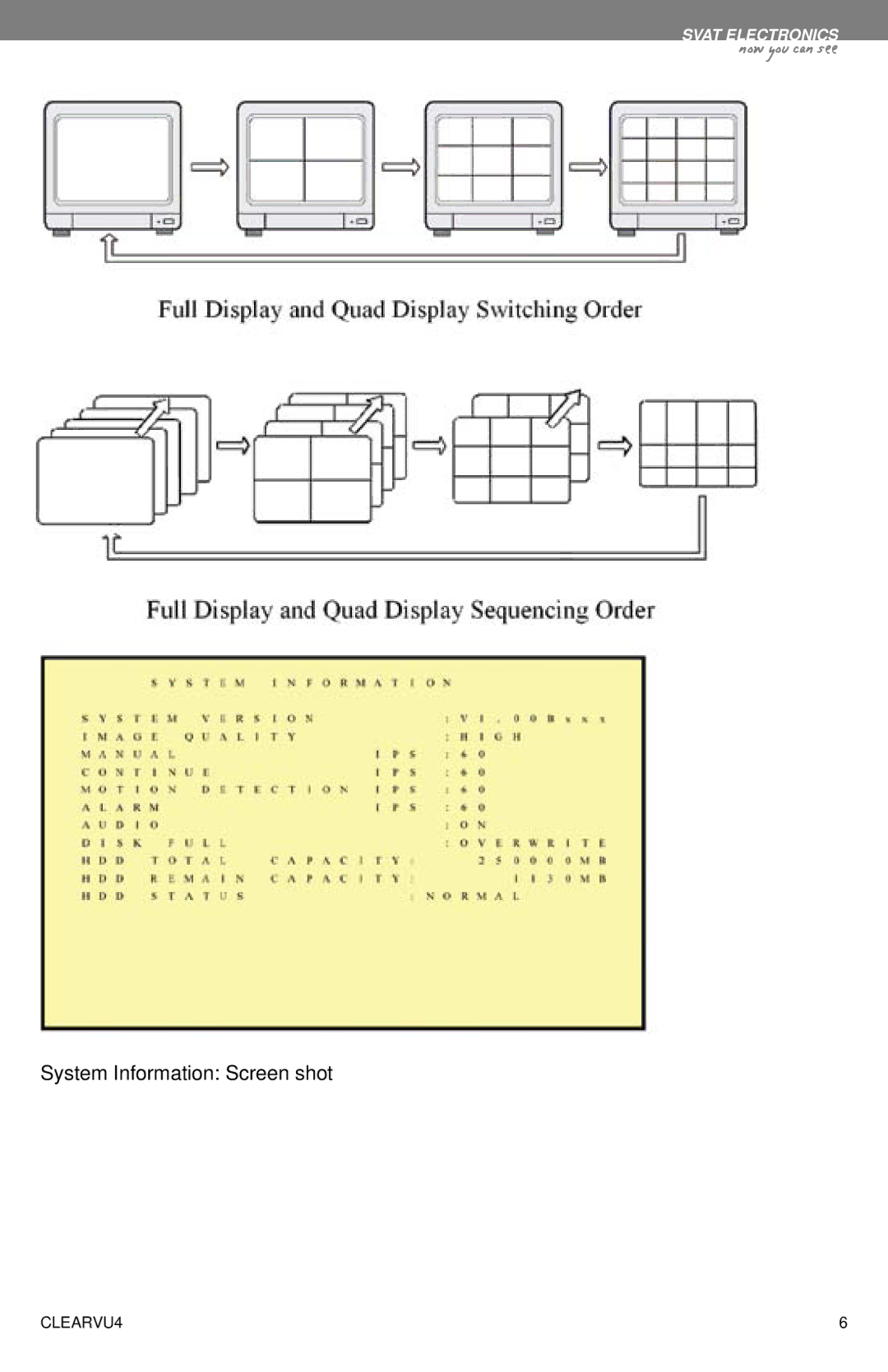 SVAT Electronics CLEARVU4 instruction manual System Information Screen shot 