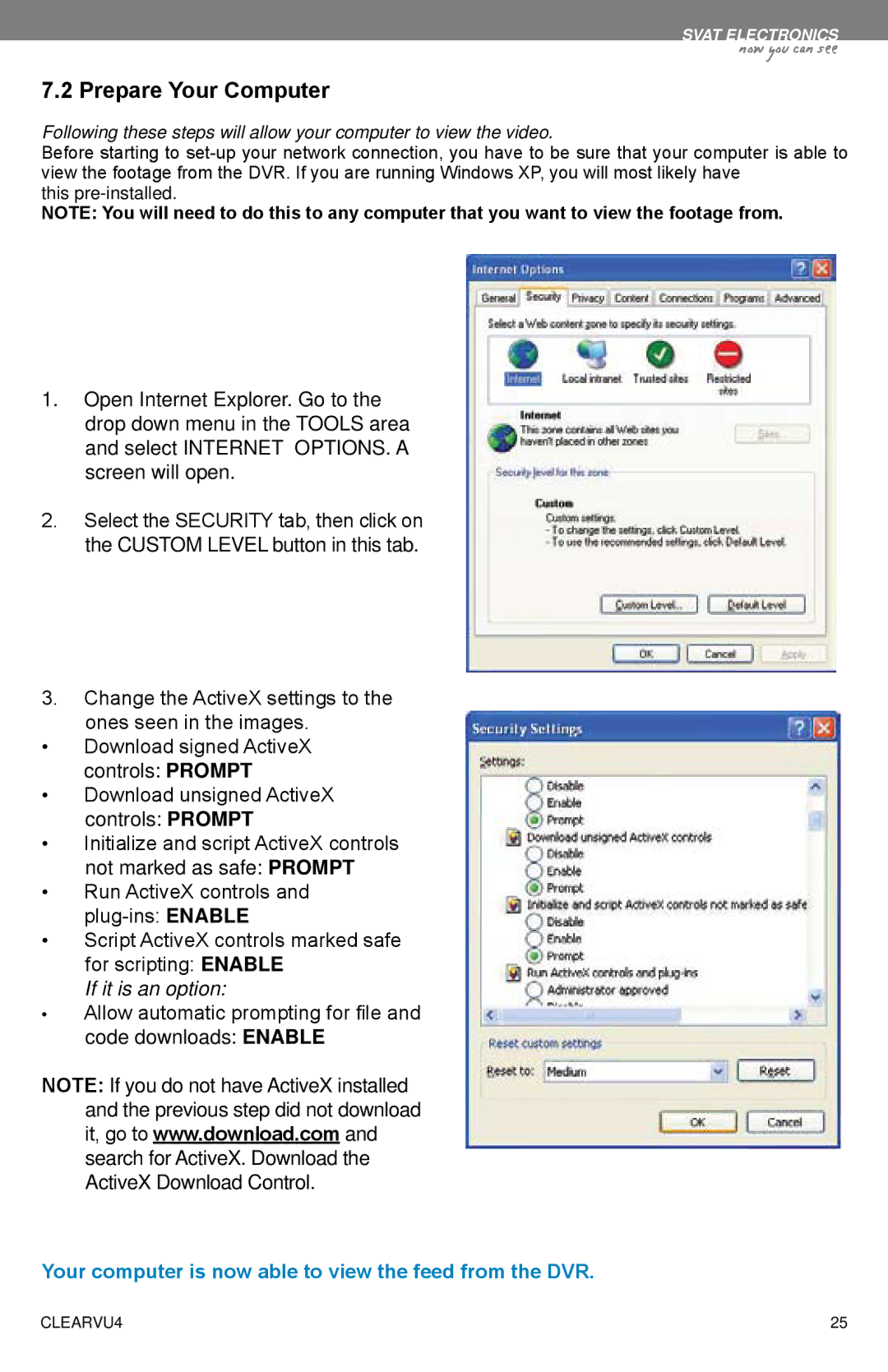 SVAT Electronics CLEARVU4 instruction manual Prepare Your Computer 